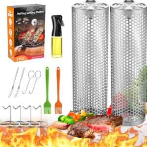 Sizzle Outdoors With Stainless Steel BBQ Rolling Grill Baskets