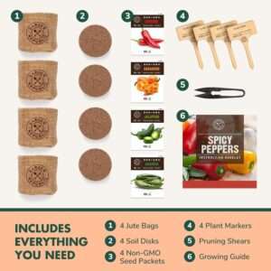 Hot Pepper Growing Kit with 4 Hot Peppers for Simple Home Gardening