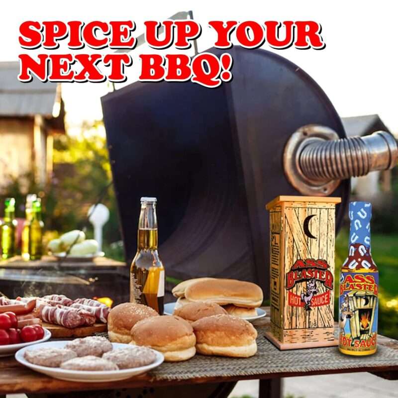 hot sauce bottle sitting on a bbq table