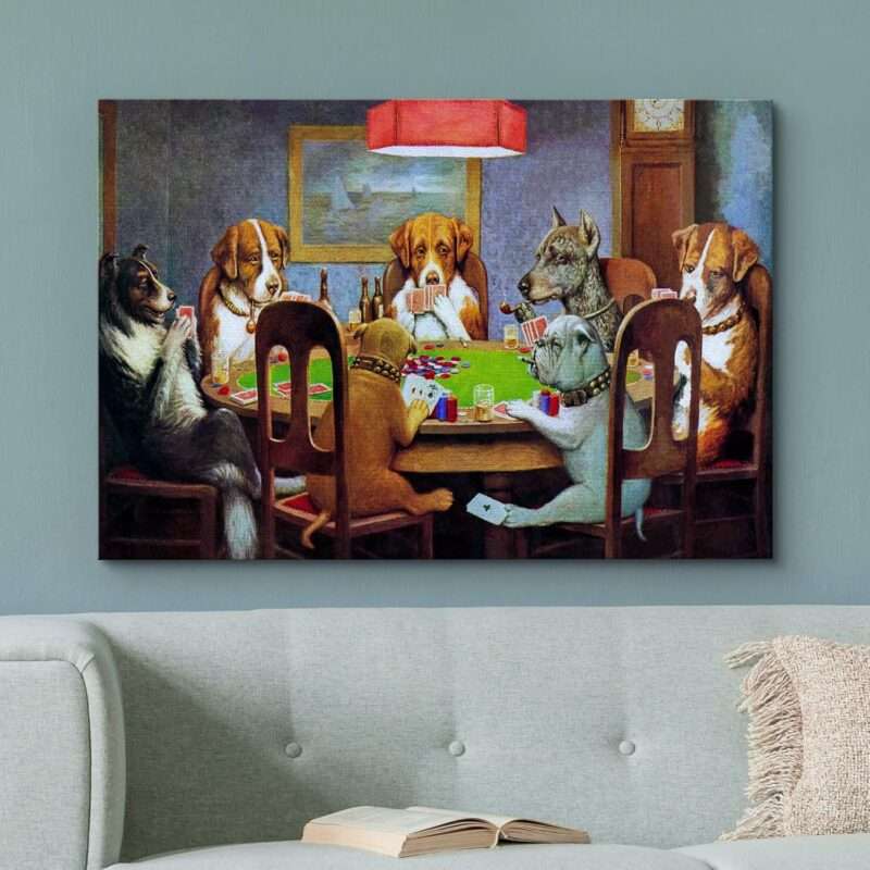 dogs playing poker over couch