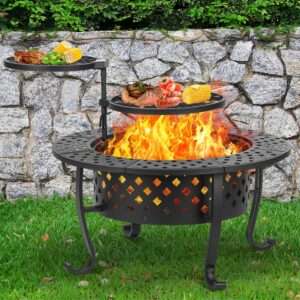 3 in 1 Sear: Tabletop Wood Burning Fire Pit with BBQ Grills