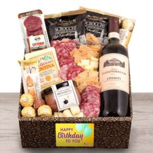 Birthday Cheer Gift Basket: Italian Wine & Gourmet Antipasto