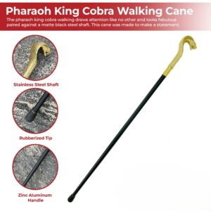 Pharaoh Golden King Cobra Walking Cane – Regal Steel Shaft