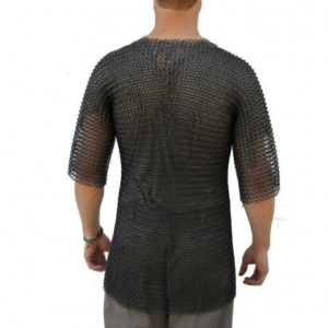 Medieval Blackened Chainmail Habergeon – Half Sleeve (Medium)