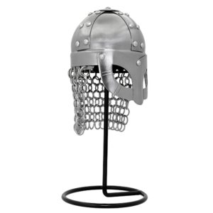 Miniature Viking Combat Helmet Display – Steel Helmet, Stand