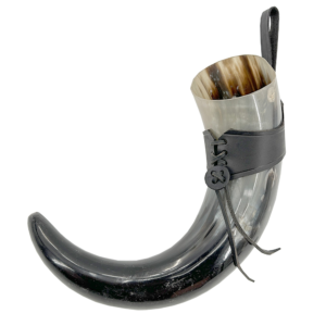 Oversized Viking Black Drinking Horn with Leather Belt Holder