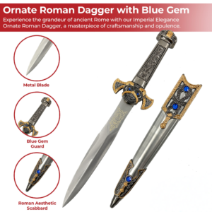 Imperial Elegance Ornate Roman Dagger with Jewel Accents