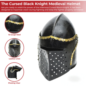 Cursed Black Knight Battle Helmet – 16g Steel Visor Helm