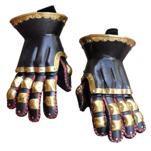 Blackened Steel Medieval Battle Gauntlets with Brass Rivets