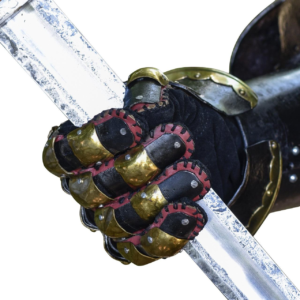 Blackened Steel Medieval Battle Gauntlets with Brass Rivets