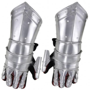 Gothic Knight Polished Plate Gauntlets with Suede Gloves